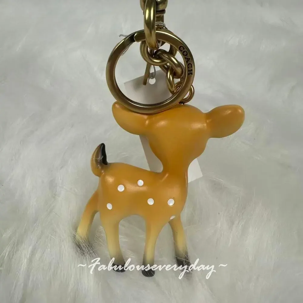 Coach Deer Bag Charm Keyring CCD40 Resin Metal Brass Tan NWT
